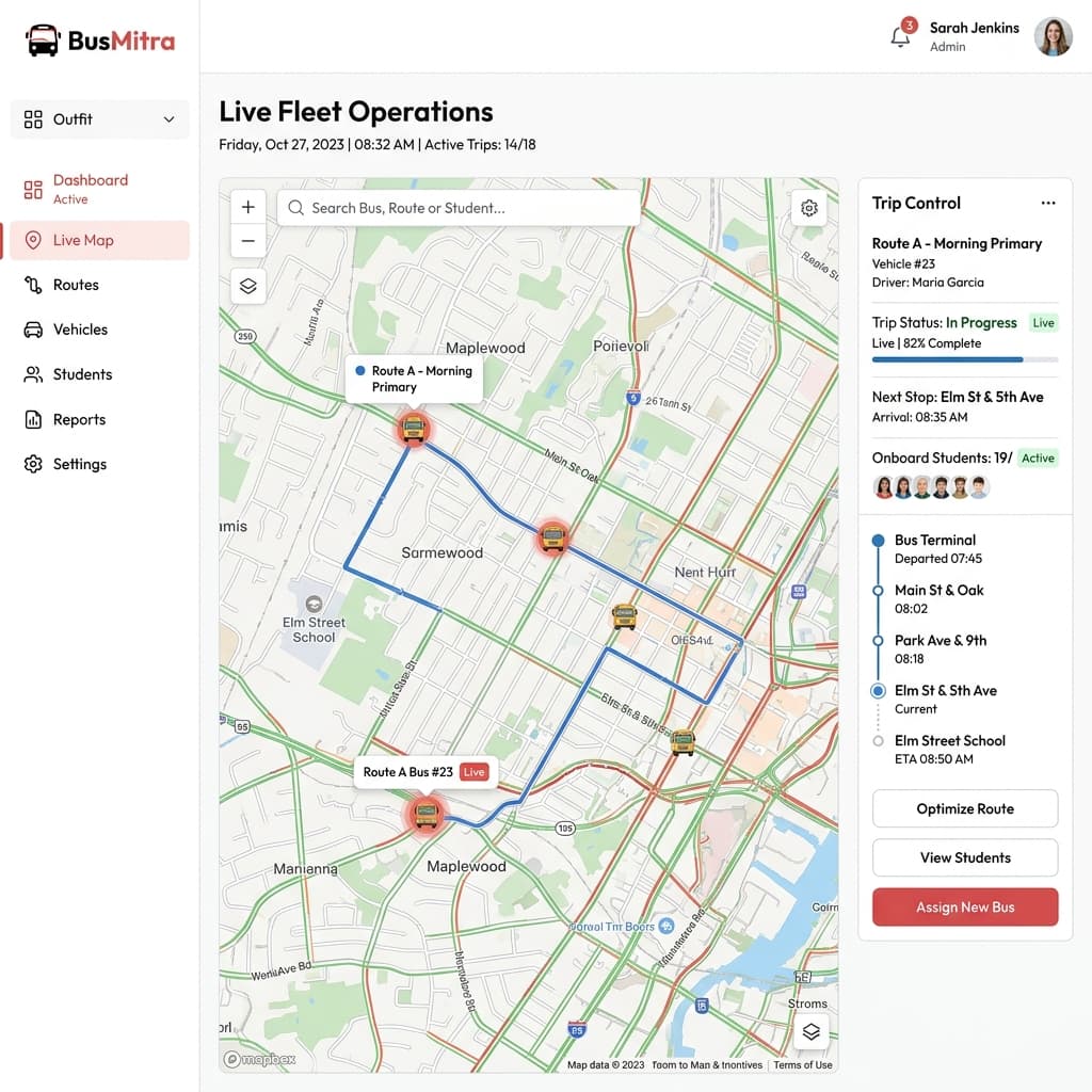 BusMitra Admin Dashboard — Live Fleet Management